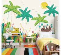 Origin Murals Children's Jungle Animals Green Cream Matt Smooth Paste The Wall 300Cm Wide X 240Cm High