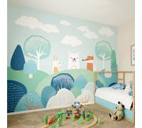 Origin Murals Children's Woodland Animals Blue Matt Smooth Paste The Wall 350Cm Wide X 280Cm High