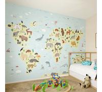 Origin Murals Children's World Map Blue Matt Smooth Paste The Wall 350Cm Wide X 280Cm High