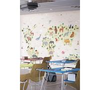 Origin Murals Children's World Map Wall Mural in Natural | Size: W350 cm x H280 cm Origin Murals Natural W350 cm x H280 cm