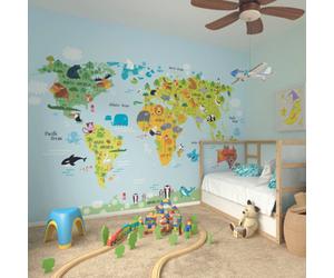 Origin Murals Chlidren's Map With Animals Matt Smooth Paste The Wall Mural 300Cm Wide X 240Cm High