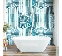 Origin Murals Curved Line Texture Wall Mural - Blue - Medium - W300cm x H240cm