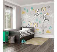 Origin Murals Dancing Zebras Wall Mural - Grey - Large - W350cm x H280cm