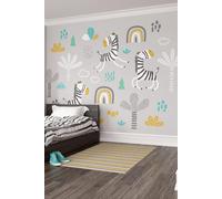 Origin Murals Dancing Zebras Wall Mural in Grey | Size: W350 cm x H280 cm Origin Murals Grey W350 cm x H280 cm