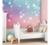 Origin Murals Dreamy White Love Hearts On A Pink & Blue Background Matt Smooth Paste The Wall Mural 350Cm Wide X 280Cm High