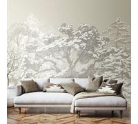 Origin Murals Etched Trees Charcoal and Stone Wall Mural