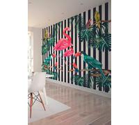 Origin Murals Flamingo Stripe Wall Mural | Size: W350 cm x H280 cm Origin Murals Multicolor W350 cm x H280 cm