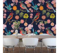 Origin Murals Floral Birds Wall Mural - Ink - Ink - Medium - W300cm x H240cm