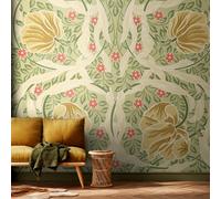 Origin Murals Flower Circle - Olive And Coral Matt Smooth Paste The Wall Mural 350Cm Wide X 280Cm High