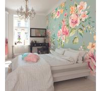 Origin Murals Flowers On A Duck Egg Blue Background Matt Smooth Paste The Wall Mural 350Cm Wide X 280Cm High