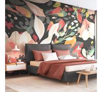 Origin Murals Flowing Flowers - Charcoal Black And Red Matt Smooth Paste The Wall Mural 350Cm Wide X 280Cm High