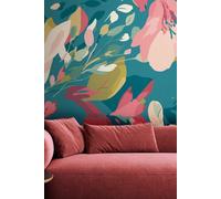 Origin Murals Flowing Flowers Wall Mural in Teal | Size: W350 cm x H280 cm Origin Murals Teal W350 cm x H280 cm