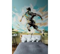 Origin Murals Football Player Abstract Landscape Wall Mural in Blue | Size: W350 cm x H280 cm Origin Murals Blue W350 cm x H280 cm