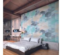 Origin Murals Geometric Triangles Green, White & Pink Matt Smooth Paste The Wall Mural 350Cm Wide X 280Cm High