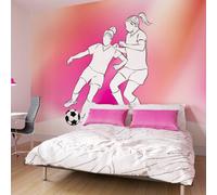 Origin Murals Girls Playing Football Pink Matt Smooth Paste The Wall Mural 300Cm Wide X 240Cm High