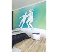Origin Murals Girls Playing Football Wall Mural in Green | Size: W350 cm x H280 cm Origin Murals Green W350 cm x H280 cm