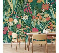 Origin Murals Graphic Flowers And Leaves Forest Green Matt Smooth Paste The Wall Mural 350Cm Wide X 280Cm High