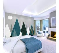 Origin Murals Graphic Mountains Wall Mural - Grey & Peacock - Grey & Peacock - Medium - W300cm x H240cm