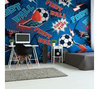 Origin Murals Graphic Pixel Footballs - Blue - Medium - W300cm x H240cm