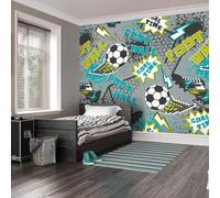 Origin Murals Graphic Pixel Footballs - Grey - Medium - W300cm x H240cm