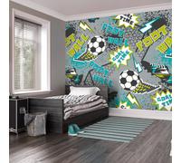 Origin Murals Graphic Pixel Footballs Grey Paste The Wall Mural 350Cm Wide X 280M High