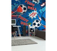 Origin Murals Graphic Pixel Footballs Wall Mural in Blue | Size: W350 cm x H280 cm Origin Murals Blue W350 cm x H280 cm