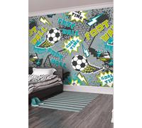 Origin Murals Graphic Pixel Footballs Wall Mural in Grey | Size: W300 cm x H240 cm Origin Murals Grey W300 cm x H240 cm