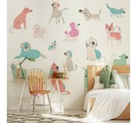 Origin Murals Happy Dogs Pink Matt Smooth Paste The Wall Mural 300Cm Wide X 240Cm High
