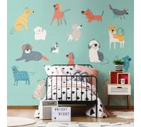 Origin Murals Happy Dogs Wall Mural - Blue - Large - W350cm x H280cm