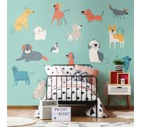 Origin Murals Happy Dogs Wall Mural - Blue - Medium - W300cm x H240cm