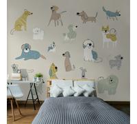 Origin Murals Happy Dogs Wall Mural - Grey - Medium - W300cm x H240cm