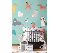 Origin Murals Happy Dogs Wall Mural in Teal | Size: W300 cm x H240 cm Origin Murals Teal W300 cm x H240 cm