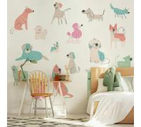 Origin Murals Happy Dogs Wall Mural - Pink - Large - W350cm x H280cm
