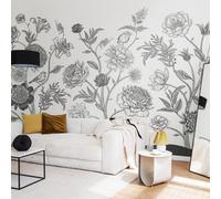 Origin Murals Jacobean Rose Trail - Black And White Matt Smooth Paste The Wall Mural 350Cm Wide X 280Cm High