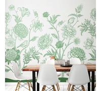 Origin Murals Jacobean Rose Trail - Forest Green Matt Smooth Paste The Wall Mural 300Cm Wide X 240Cm High