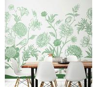 Origin Murals Jacobean Rose Trail - Forest Green - Medium - W300cm x H240cm