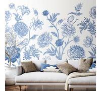 Origin Murals Jacobean Rose Trail - Navy Blue Matt Smooth Paste The Wall Mural 300Cm Wide X 240Cm High
