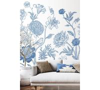 Origin Murals Jacobean Rose Trail Wall Mural in Blue | Size: W350 cm x H280 cm Origin Murals Blue W350 cm x H280 cm