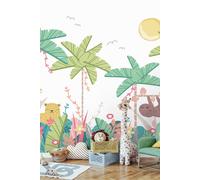 Origin Murals Jungle Animals Wall Mural in Pale Green | Size: W350 cm x H280 cm Origin Murals Pale Green W350 cm x H280 cm