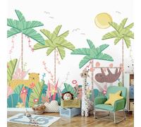Origin Murals Jungle Animals Wall Mural - Pale Green - Large - W350cm x H280cm