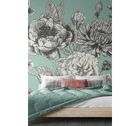 Origin Murals Large Rose Toile Wall Mural in Light Blue | Size: W350 cm x H280 cm Origin Murals Light Blue W350 cm x H280 cm