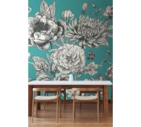 Origin Murals Large Rose Toile Wall Mural in Teal | Size: W300 cm x H240 cm Origin Murals Teal W300 cm x H240 cm
