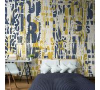 Origin Murals Letterpress Graffiti - Navy and Yellow - Large - W350cm x H280cm