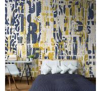 Origin Murals Letterpress Graffiti - Navy And Yellow Matt Smooth Paste The Wall Mural 300Cm Wide X 240Cm High