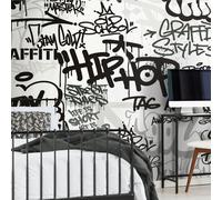 Origin Murals Mono Graffiti - Black and White - Large - W350cm x H280cm