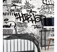 Origin Murals Mono Graffiti - Black And White Matt Smooth Paste The Wall Mural 350Cm Wide X 280Cm High