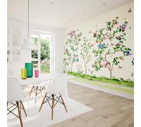 Origin Murals Oriental Flower Tree Wall Mural - Ivory - Medium - W300cm x H240cm