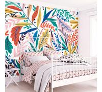 Origin Murals Patterned Leaves Multi Bright Matt Smooth Paste The Wall Mural 300Cm Wide X 240Cm High