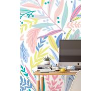 Origin Murals Patterned Leaves Wall Mural in Pink | Size: W350 cm x H280 cm Origin Murals Pink W350 cm x H280 cm