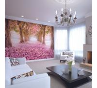Origin Murals Pink Blossom Flowers On A Pathway Of Trees Matt Smooth Paste The Wall Mural 350Cm Wide X 280Cm High